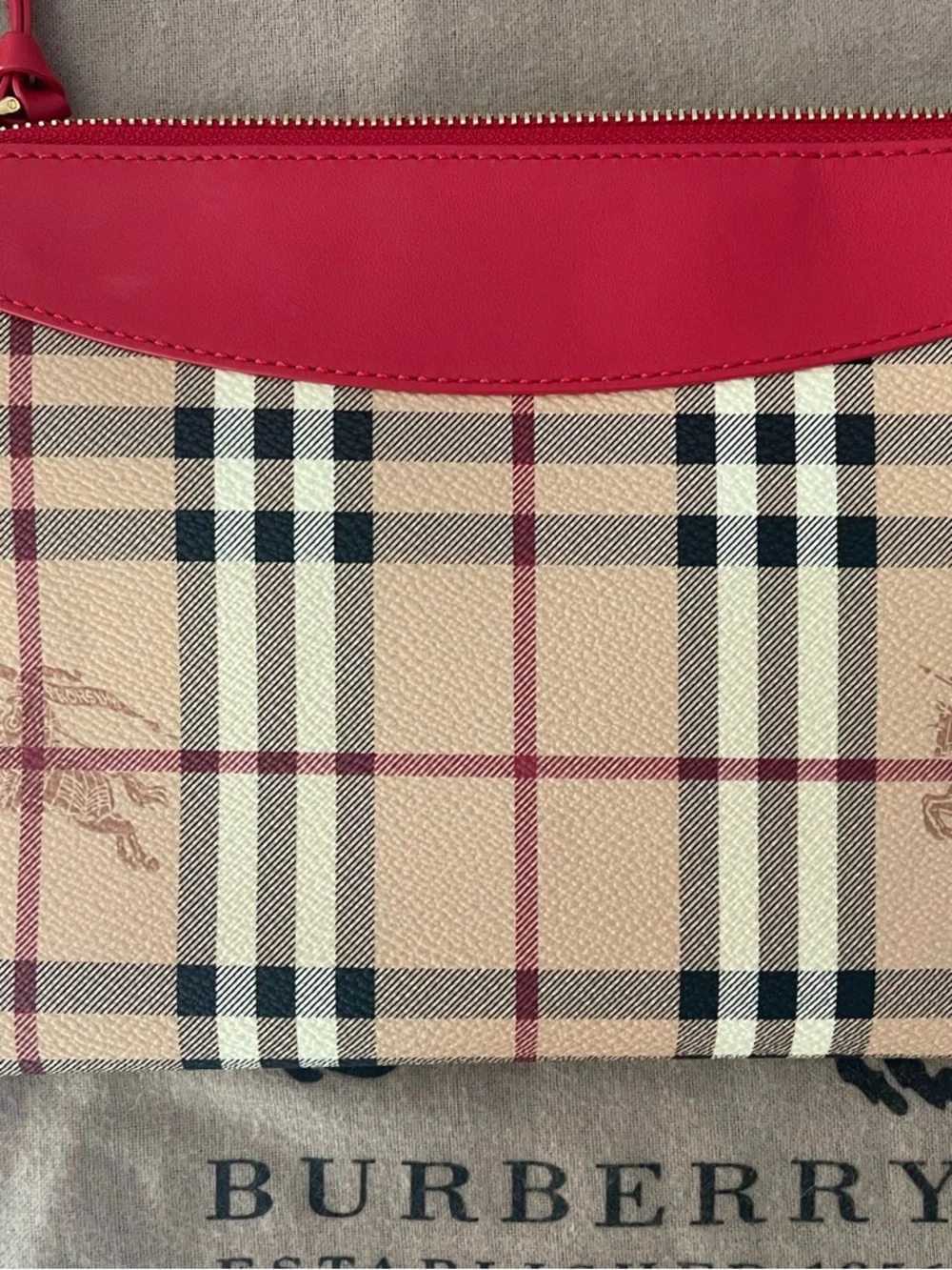 Burberry Peyton Crossbody Haymarket Check Red Trim / Excellent - Picture 3 of 5